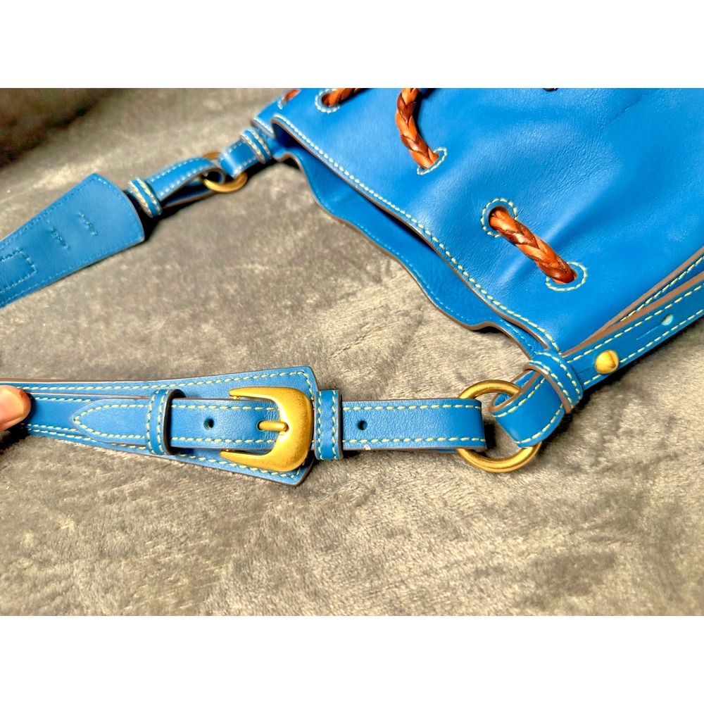 Dooney & Bourke Red Western Horseshoe Leather Drawstring Bag Bucket Cowgirl - Picture 11 of 13